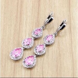 Pink Sapphire Silver Drop Dangle Earrings
